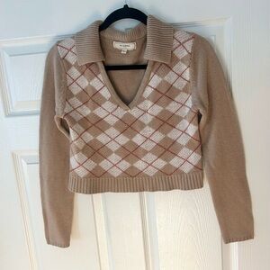 V-Neck Collared Cropped Sweater